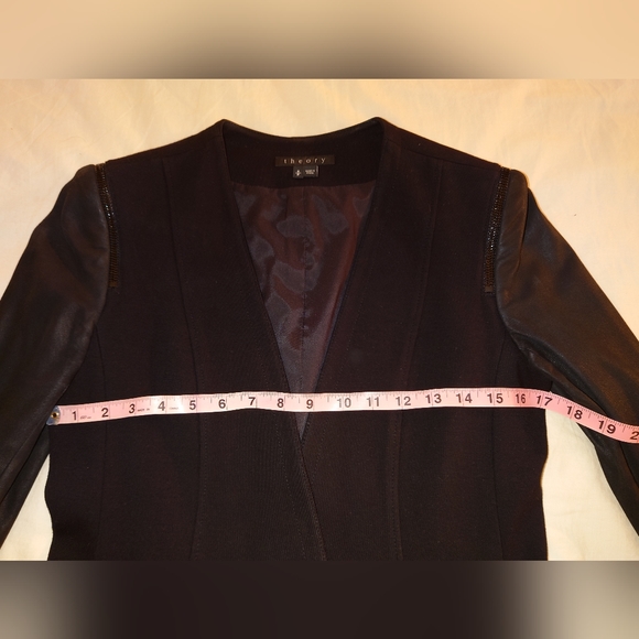 NWOT Black THEORY Leather Blazer Zipper Detail Jacket Open Front Pockets S Small - Picture 5 of 12